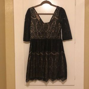 MM COUTURE lace black and GOLD/ tan dress